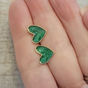 Green Heart Stud Earrings